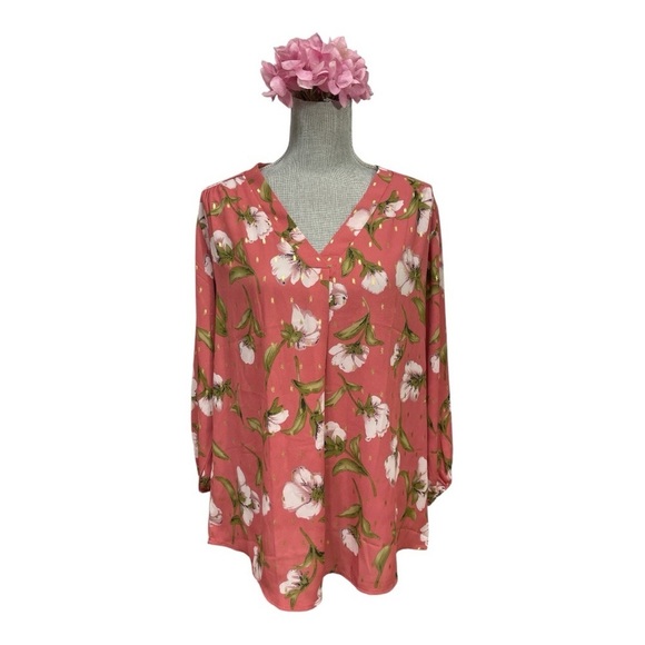 Jon & Anna Contemporary Floral Blouse Gold Metallic Accents XL - Picture 1 of 11